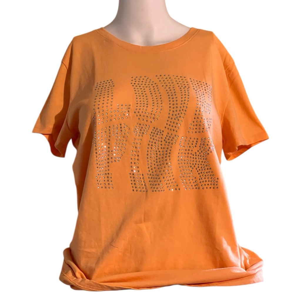 PINK Victoria's Secret Perfect T Shirt Citrus Orange Shine Bling Size Medium